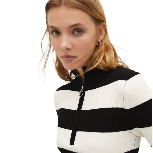 STRADIVARIUS | Navy/Ecru | STRIPED KNIT DRESS WITH ZIP - Picture 8 of 13